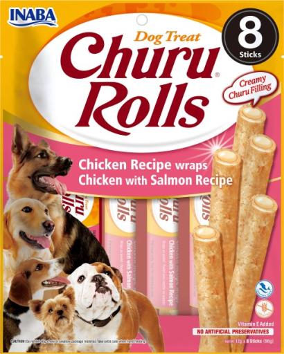 Snack para perro Churu Rolls 8 piezas - pollo con salmón 96 g