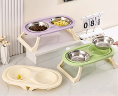 Comedero Elevado Doble en Acero Inoxidable para Perros y Gatos
