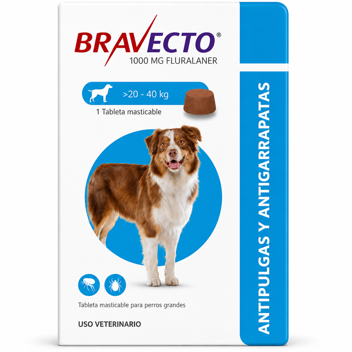 Bravecto Antipulgas y Garrapatas para Perros de 20 a 40 kg | 1 Tableta Masticable MSD