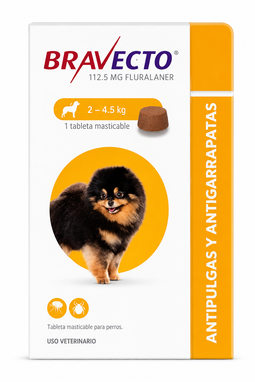 Bravecto Antipulgas y Garrapatas para Perros de 2 a 4.5 kg | 1 Tableta Masticable MSD
