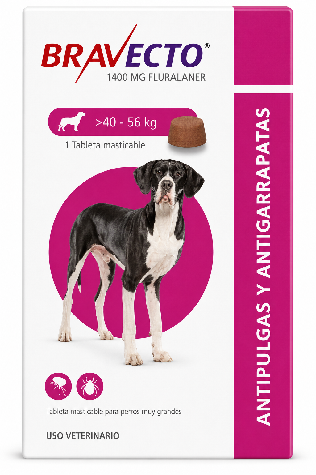Bravecto Antipulgas y Garrapatas para Perros de 40 a 56 kg | 1 Tableta Masticable MSD
