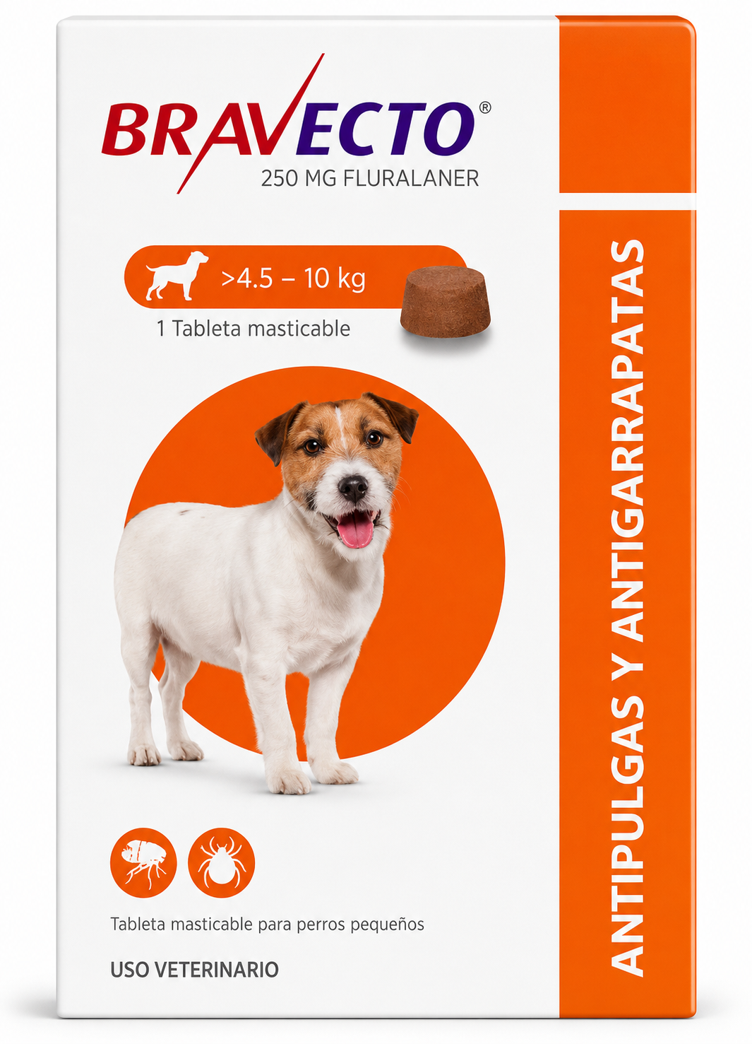Bravecto Antipulgas y Garrapatas para Perros de 4.5 a 10 kg | 1 Tableta Masticable MSD