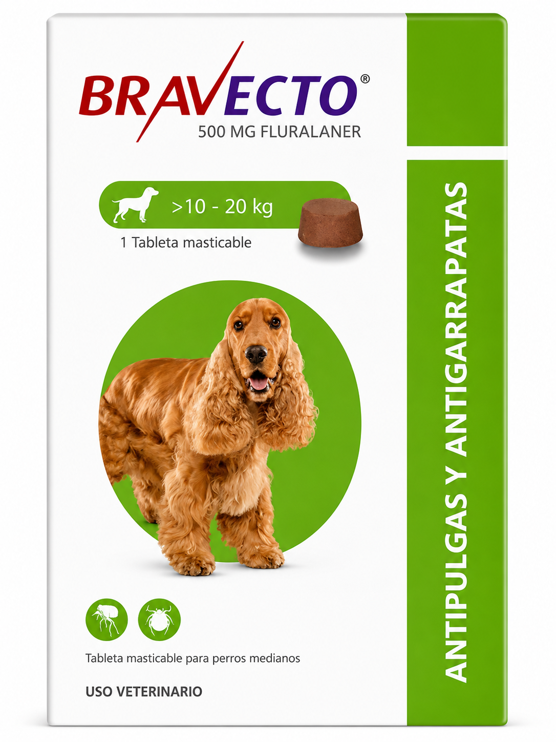 Bravecto Antipulgas y Garrapatas para Perros de 10 a 20 kg | 1 Tableta Masticable MSD