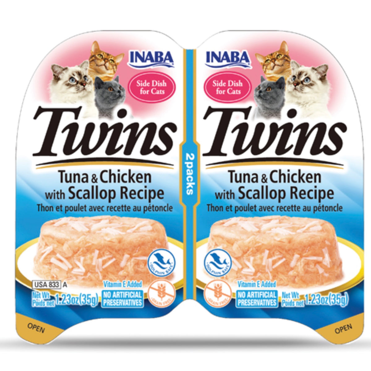 Alimento Húmedo para Gato Inaba Twins Atún y Pollo con Vieira 70 g | 2 Packs