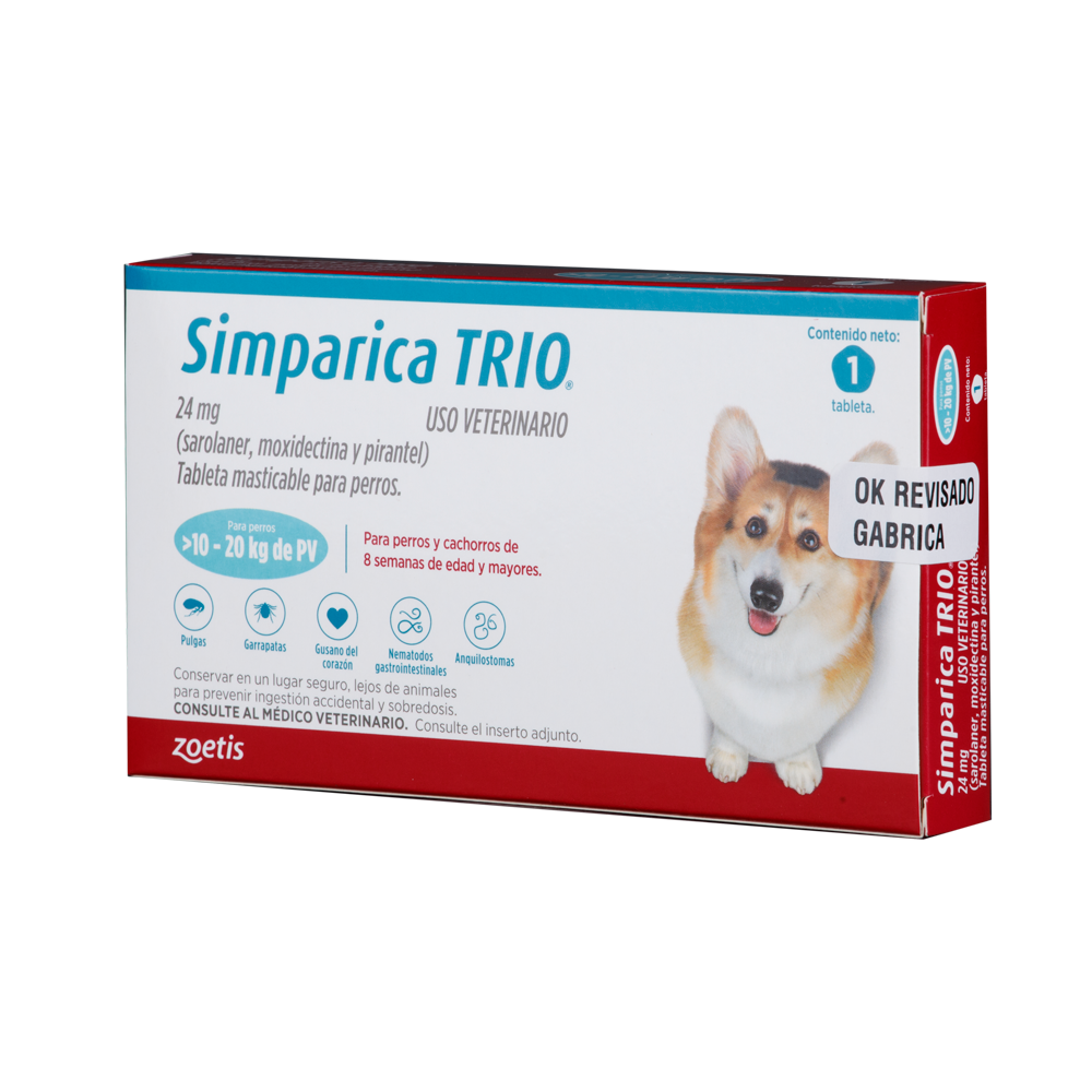 Antiparasitario para perro Simparica Trio Azul – 1 tableta (10 a 20 kg)