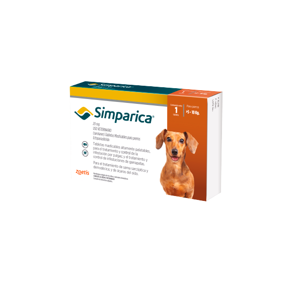 Antiparasitario para perro Simparica 20 mg – 1 tableta (5.1 a 10 kg)