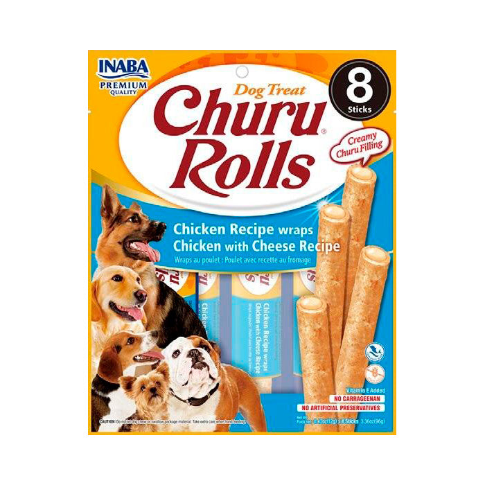 Snack para perro Churu Rolls 8 piezas - pollo con queso 96 g