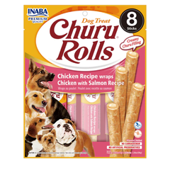 Snack para perro Churu Rolls 8 piezas - pollo con salmón 96 g