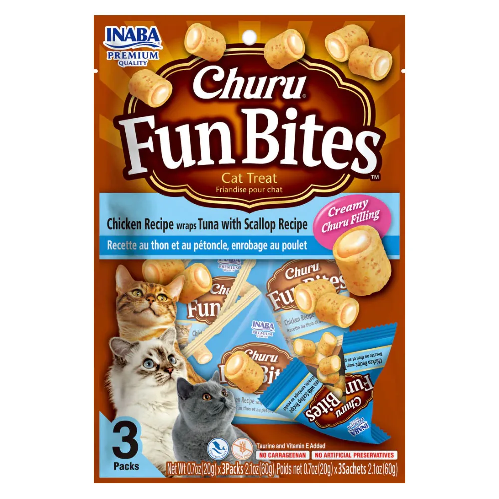 Churu Snack Para Gato Fun Bites de Pollo con Atún y Vieira Inaba – 3 unidades x 20 g