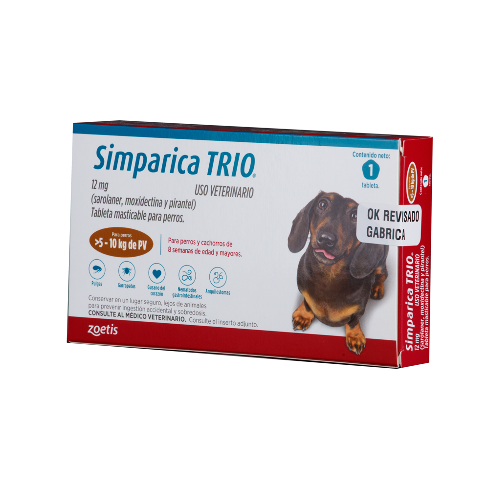 Antiparasitario para perro Simparica Trio Caramelo – 1 tableta (5.1 a 10 kg)