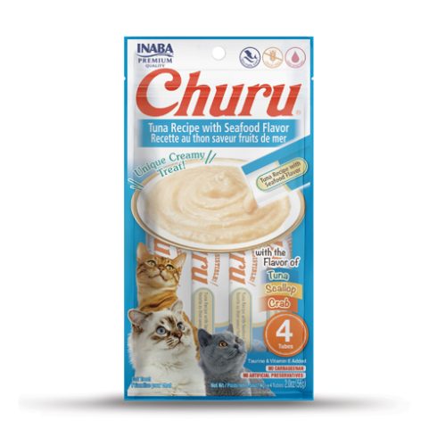 Snack Cremoso Para Gato Inaba Churu Tuna y Seafood Flavor – 4 unidades x 14 g