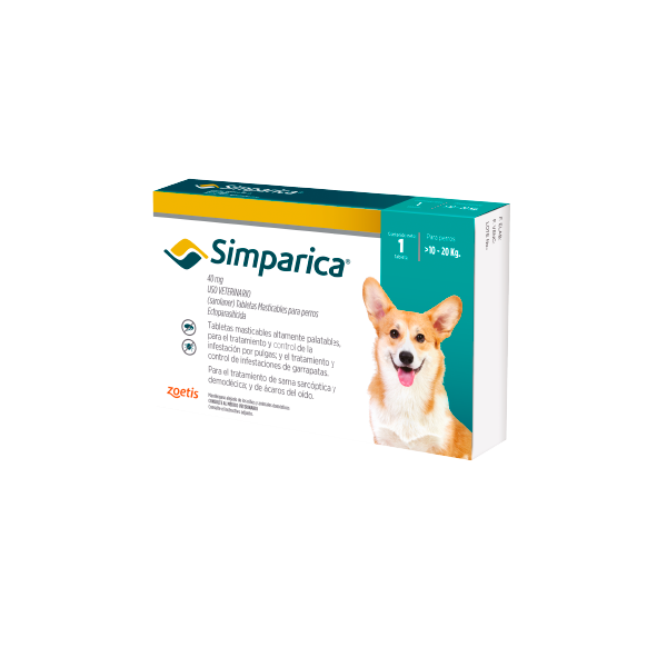 Antiparasitario para perro Simparica 40 mg – 1 tableta (10.1 a 20 kg)