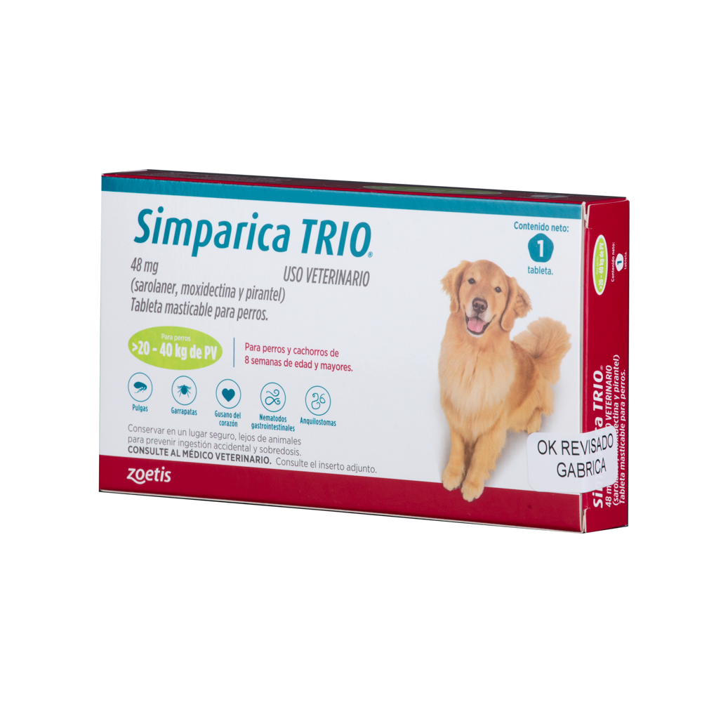 Antiparasitario para perro Simparica Trio Verde – 1 tableta (20 a 40 kg)