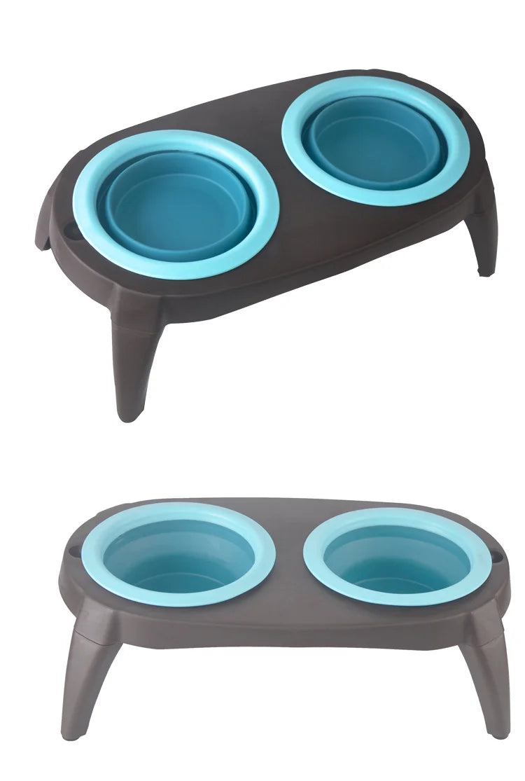 Comedero doble elevado de silicona para perros y gatos desmontable